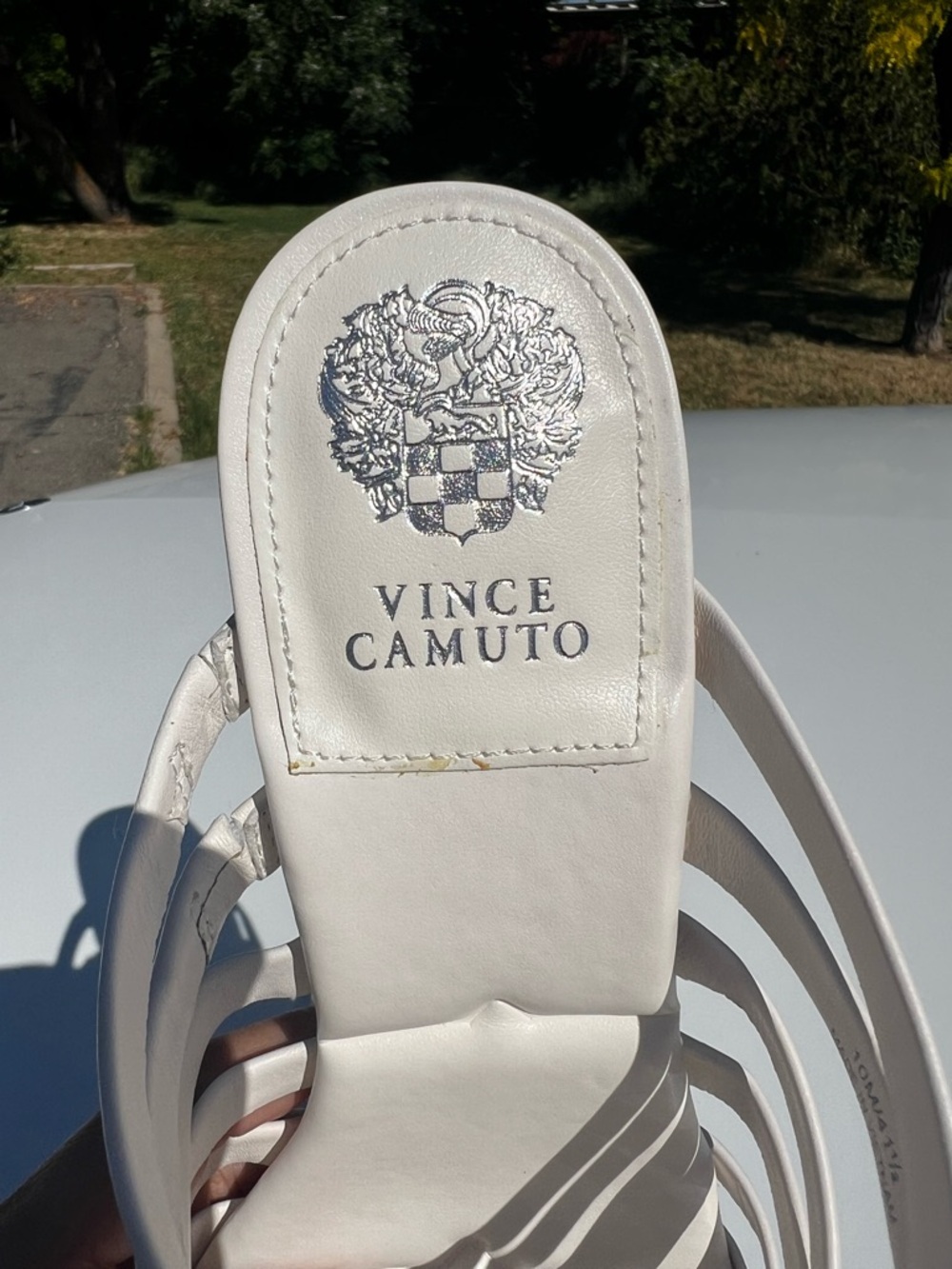 Vince Camuto White Strappy Chain-Accent Slide Mules - Picture 7 of 7